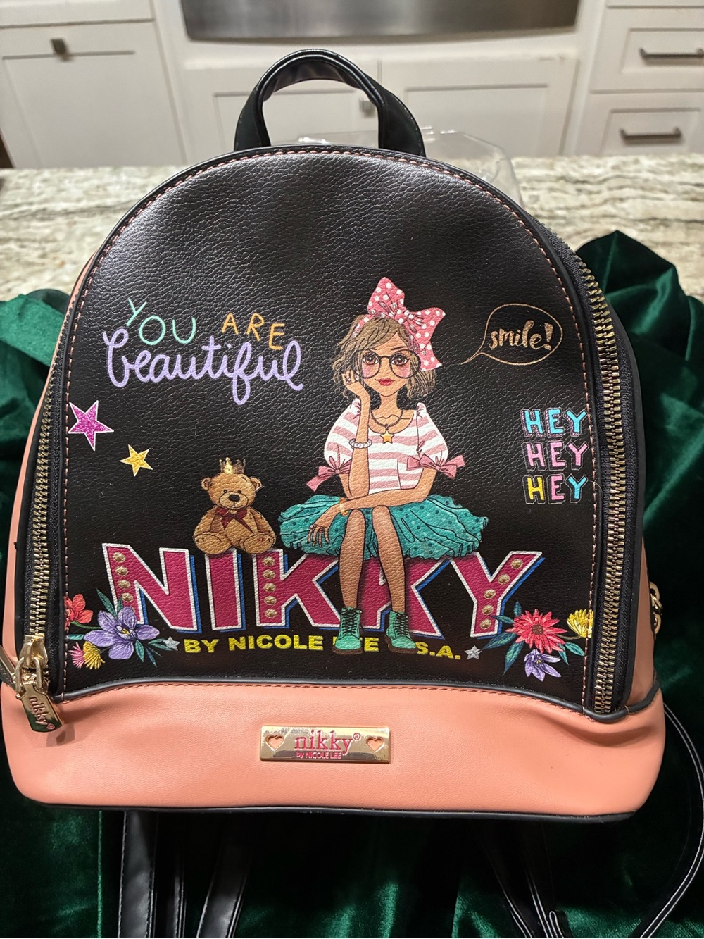 Nicole Lee Black & Peach 'Nikky' Mini Graphic Backpack